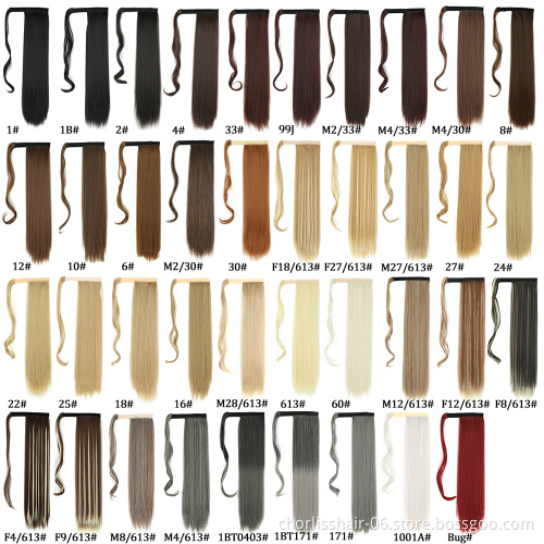 Wholesale Natural Blonde Synthetic Hair Ponytail Extensions Silky Straight Clip In Ponytail Wrap Around Synthetic Hair For Girls